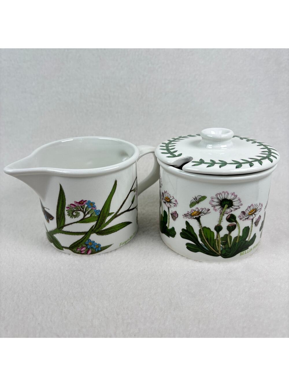 Portmeirion Botanic Garden Creamer Pitcher Sugar Bowl Daisy Forget Me Not